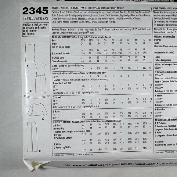 Simplicity 2345 UNCUT Misses Miss Petite Pants Top Dress Sewing Pattern - Picture 3 of 5